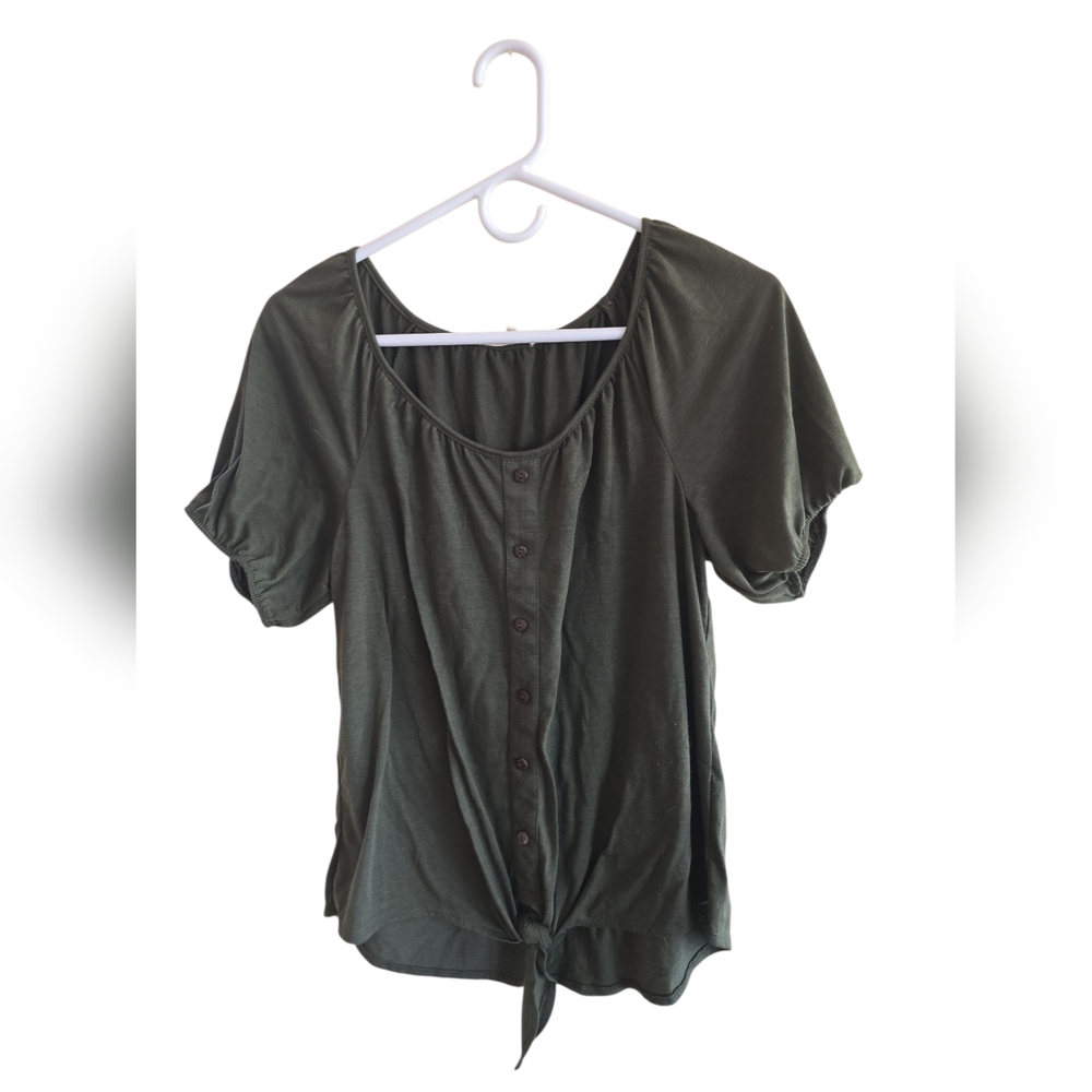 Elegant Olive Button-Front Women's Blouse